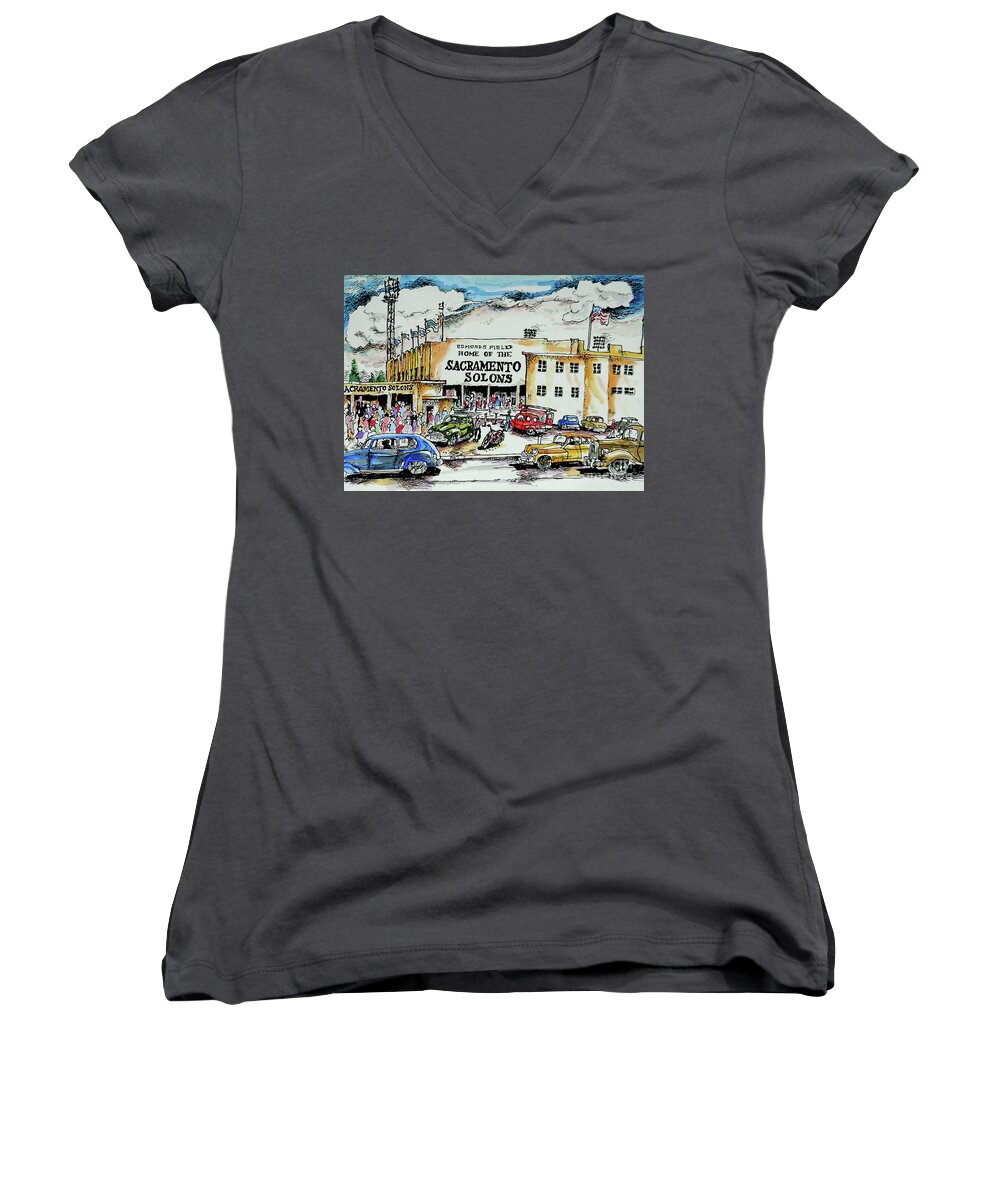 Baseball Women's V-Neck featuring the painting Sacramento Solons by Terry Banderas