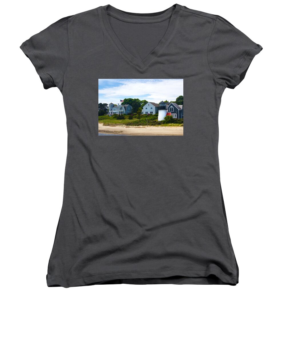 Nantucket Lighthouse Women's V-Neck featuring the photograph Hyannis Lighthouse Artwork 49 by Carlos Diaz