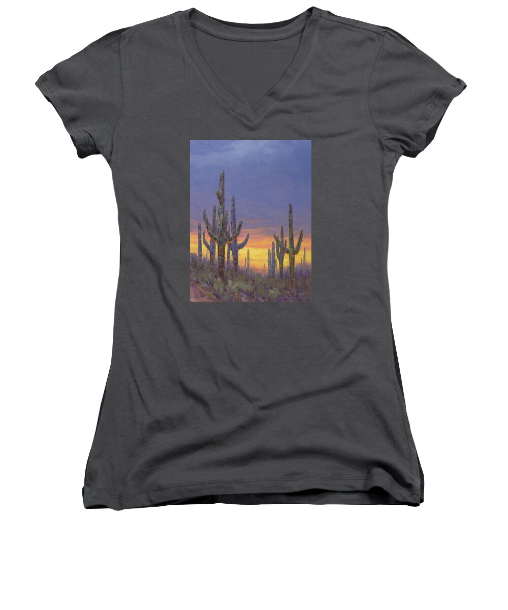 Saguaro Women's V-Neck featuring the painting Saguaro Mosaic by Cody DeLong
