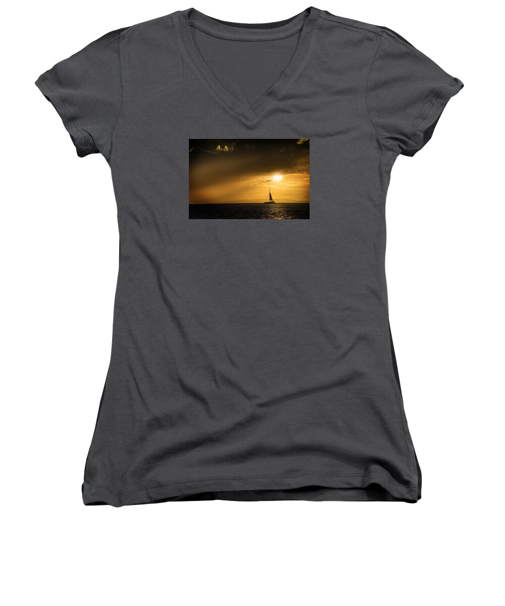 Maui Women's V-Neck featuring the photograph Sail Away Maui by Janis Knight