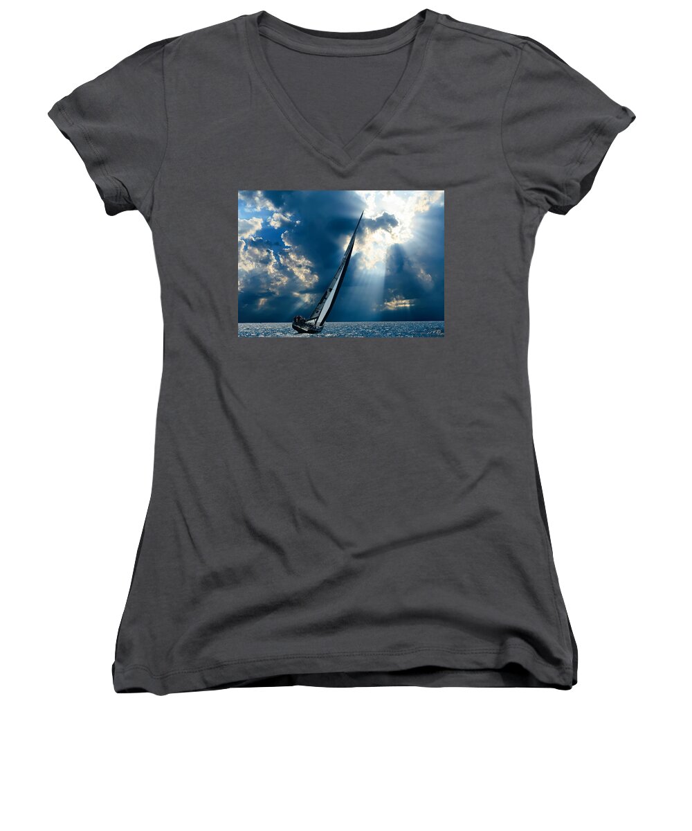Sailing Ship Women's V-Neck featuring the photograph Sailing Ship . The sea hates a coward. by Jean Francois Gil