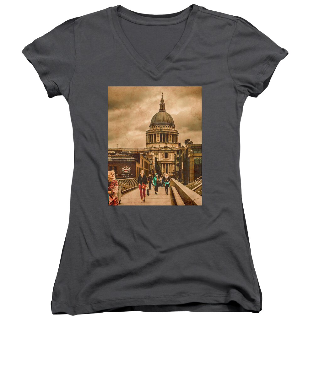 England Women's V-Neck featuring the photograph London, England - Saint Paul's in the City by Mark Forte