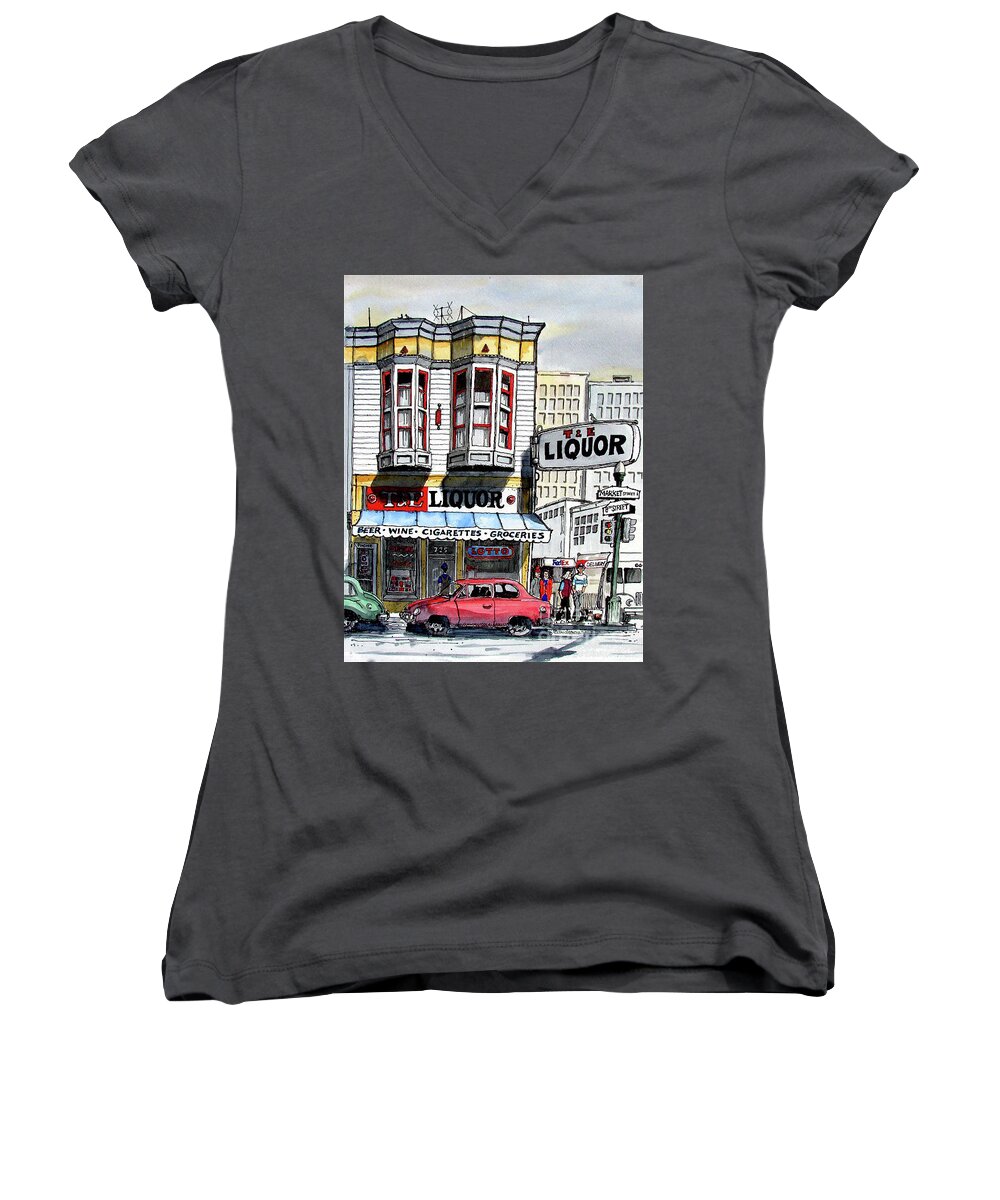 San Francisco Women's V-Neck featuring the painting San Francisco Street Corner by Terry Banderas
