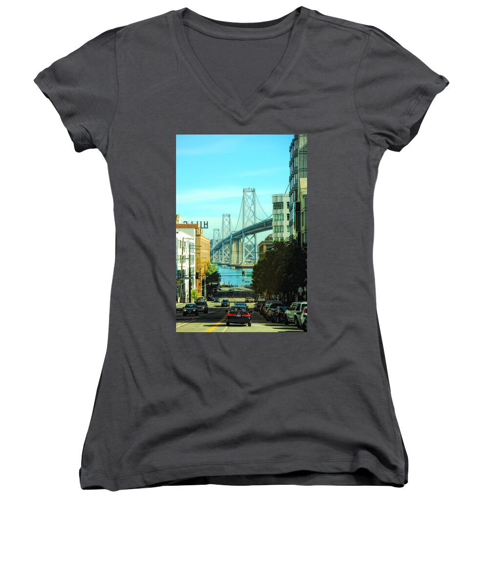 San Francisco Women's V-Neck featuring the photograph San Francisco Street by Donna Blackhall