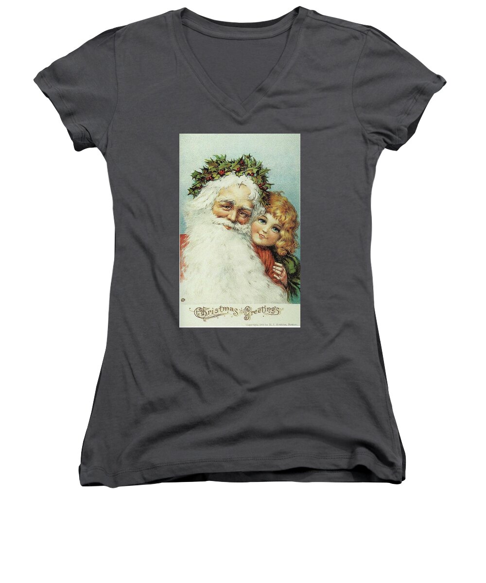 Frances Brundage Women's V-Neck featuring the painting Santa and his Little Admirer by Reynold Jay