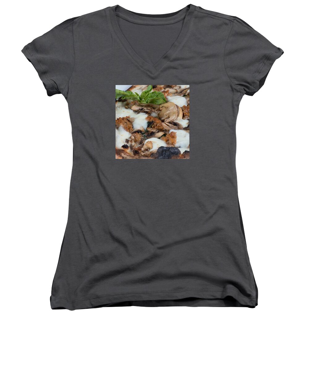 Tucson Women's V-Neck featuring the photograph Sausage Mushroom Basil Pizza From by Michael Moriarty