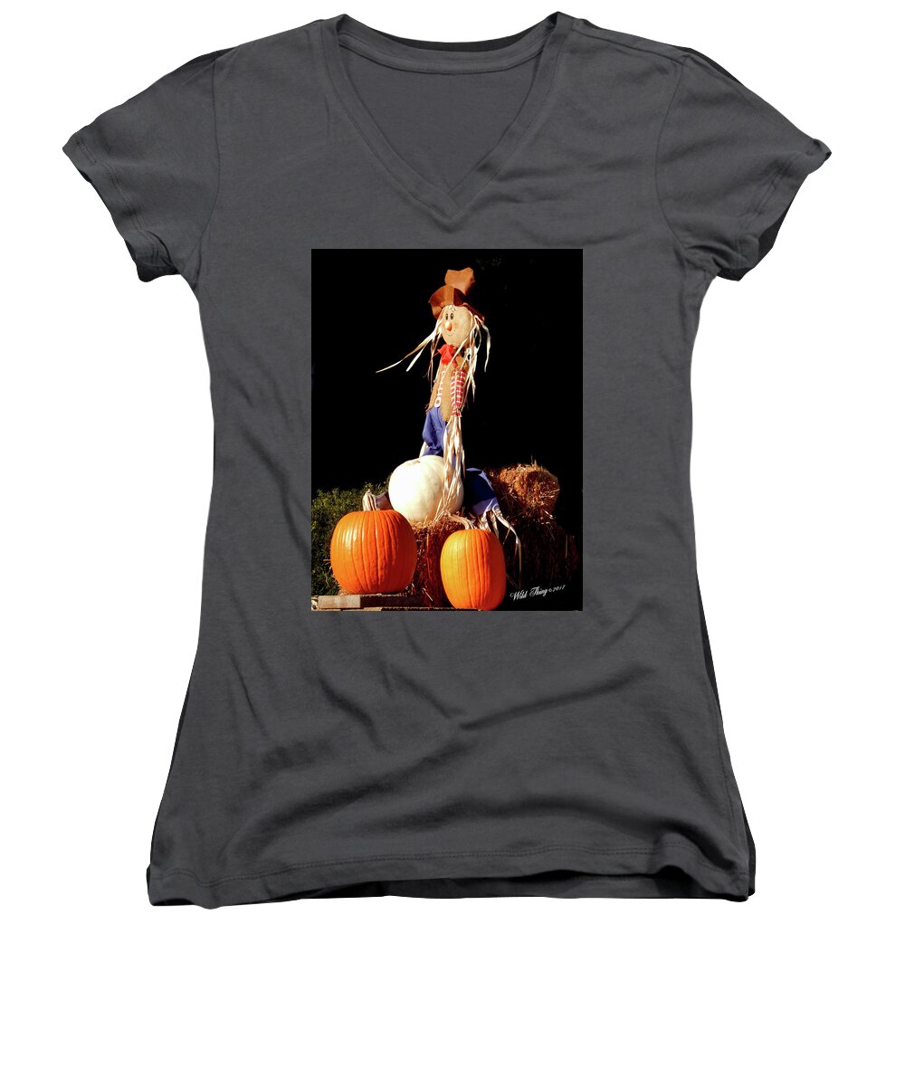 Autumn Women's V-Neck featuring the photograph Scaredy Crow Man by Wild Thing