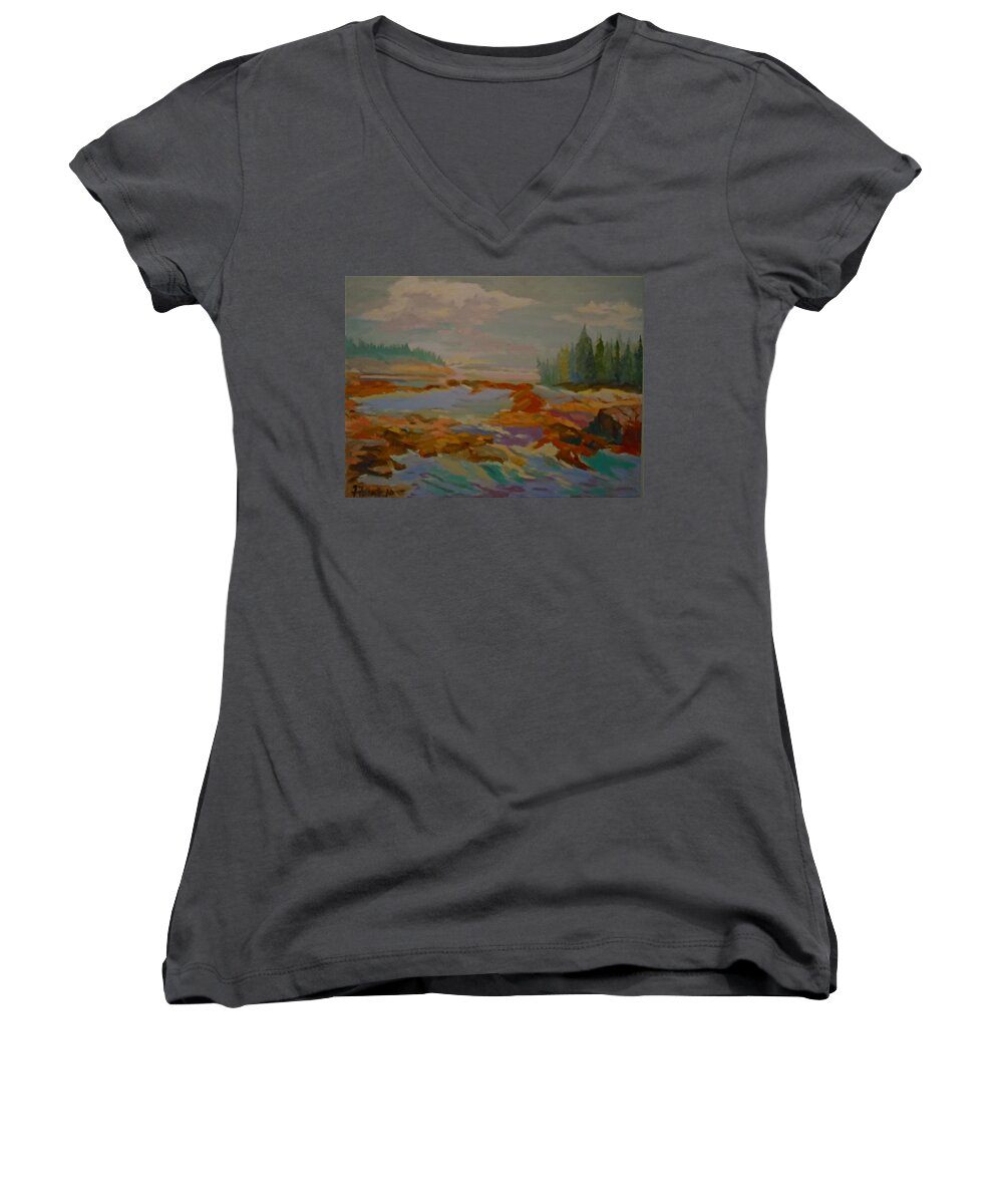 Maine Landscape Women's V-Neck featuring the painting Schoodic Inlet 2 by Francine Frank
