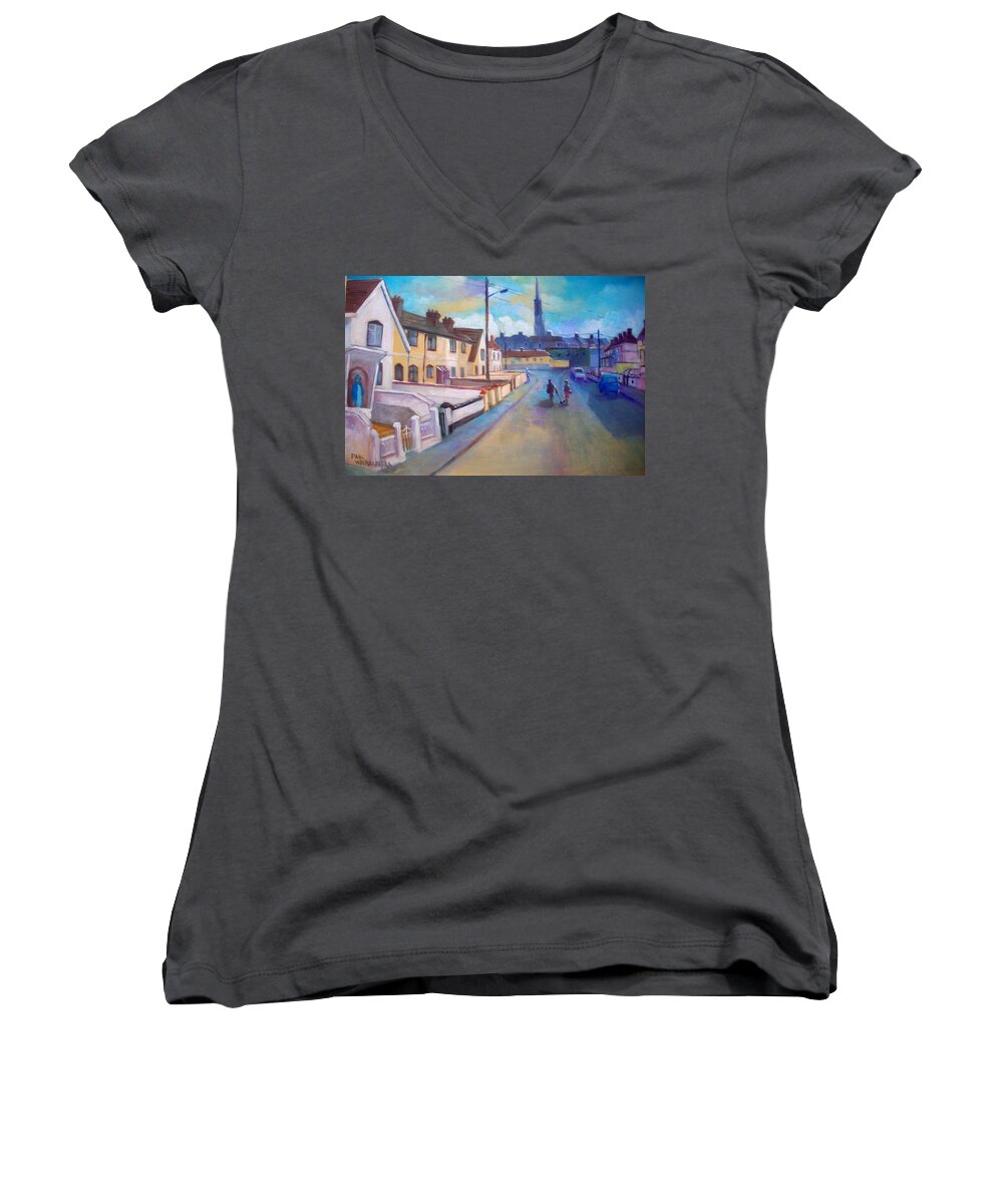 Ireland Women's V-Neck featuring the painting Sean Hueston Place Limerick Ireland by Paul Weerasekera