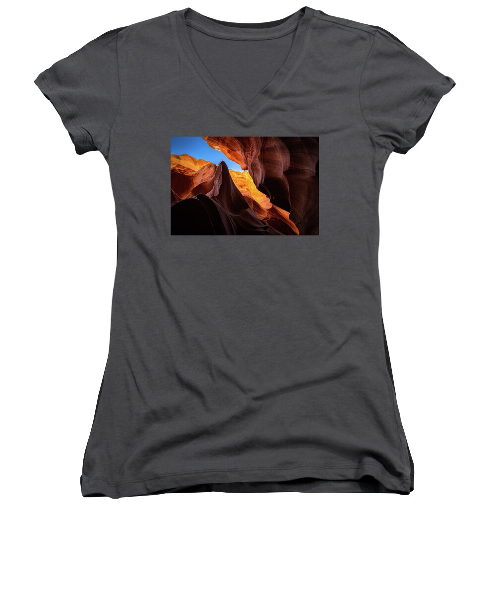Amazing Women's V-Neck featuring the photograph Secret Canyon by Edgars Erglis