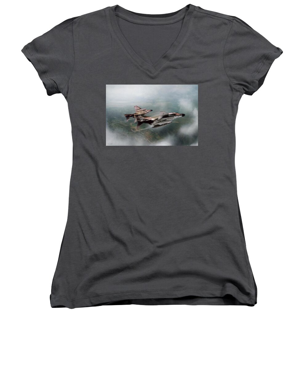 Aviation Women's V-Neck featuring the digital art Seek And Attack by Peter Chilelli