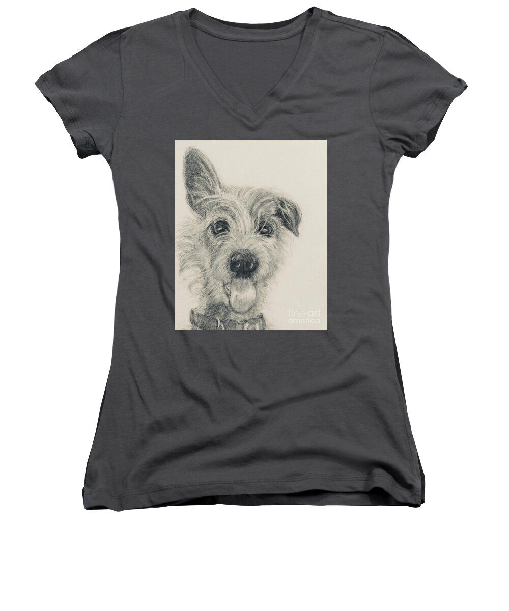 Pup Women's V-Neck featuring the painting Self Portrait by Susan A Becker