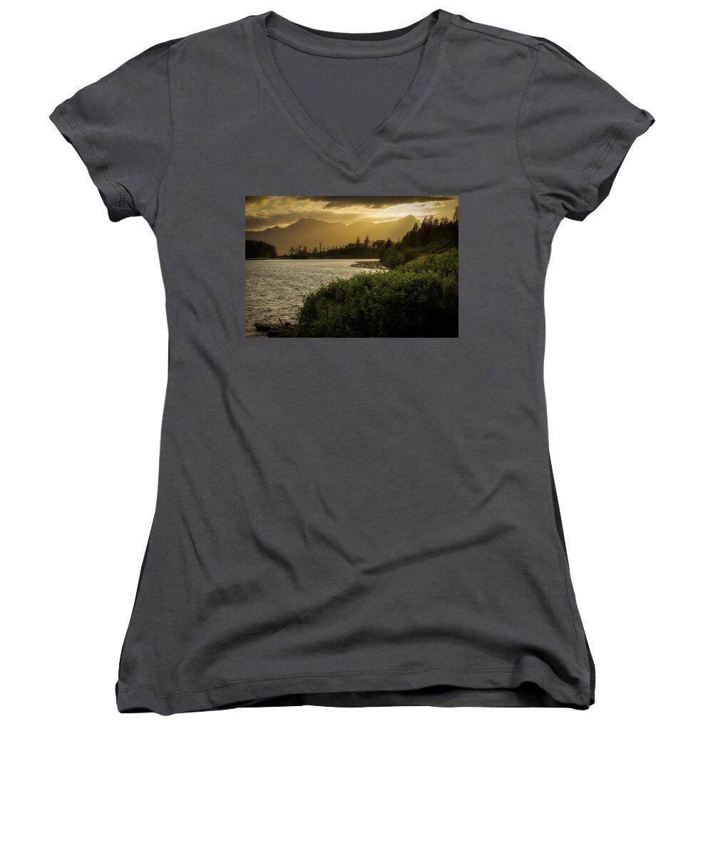 Landscape Women's V-Neck featuring the photograph Sepia Sunset by Jon Ares