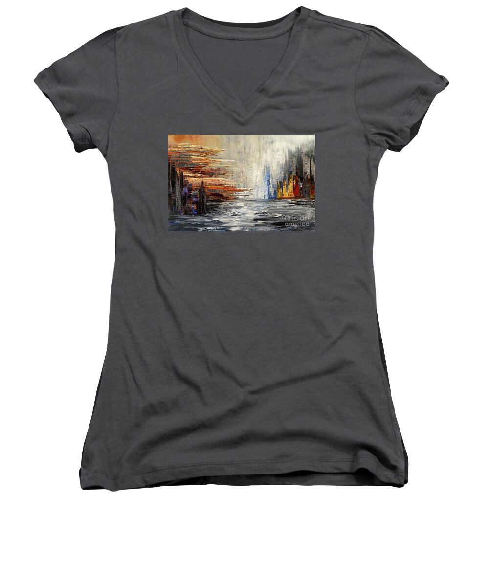 Abstract Women's V-Neck featuring the painting Shadowlands by Tatiana Iliina