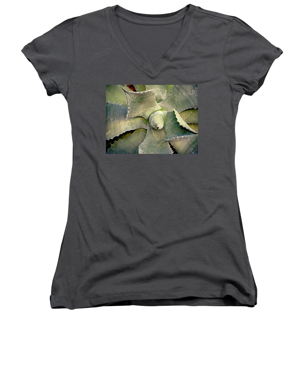  Cactus Women's V-Neck featuring the photograph Sharp Embrace 8 by Lynda Lehmann