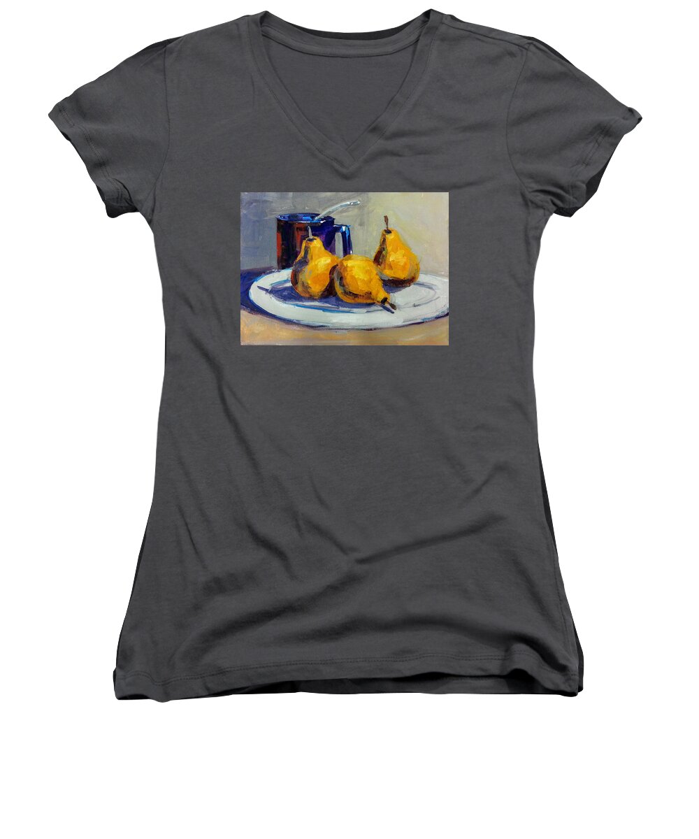  Women's V-Neck featuring the painting Shiney Blue Mug by Jessica Anne Thomas