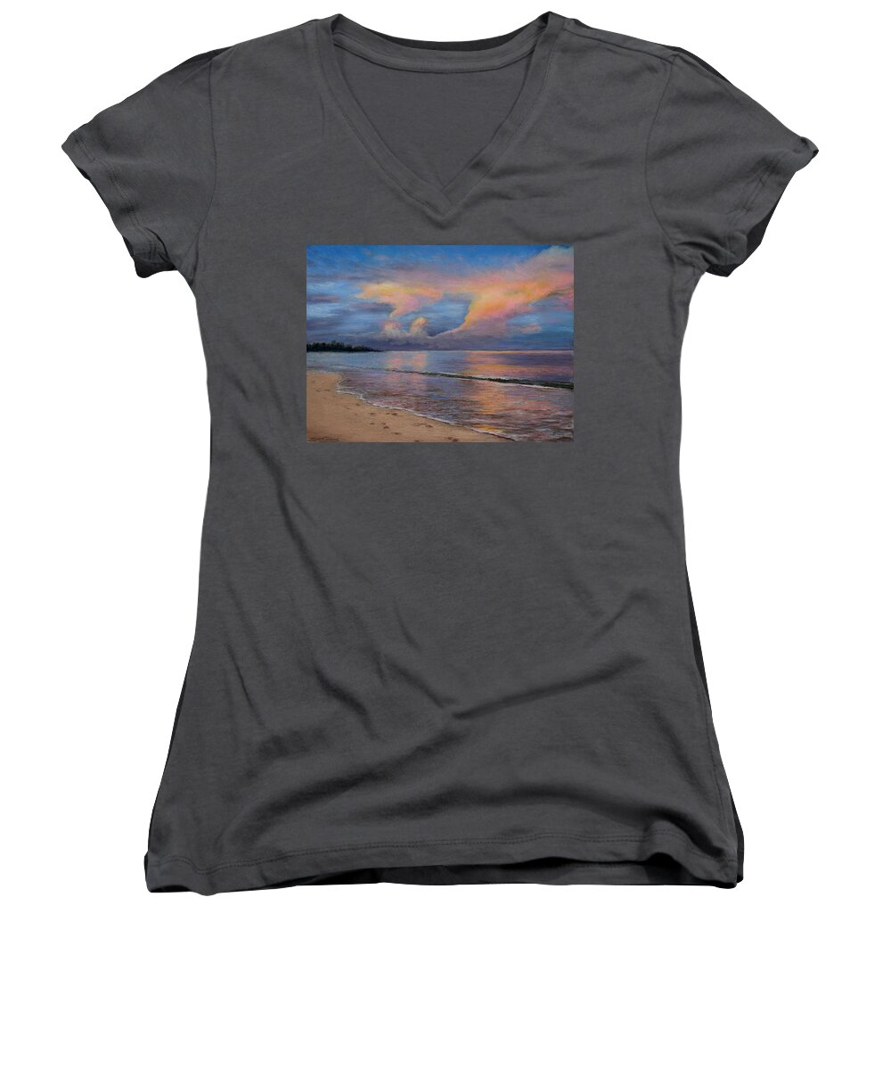 Landscape Women's V-Neck featuring the pastel Shore of Solitude by Susan Jenkins
