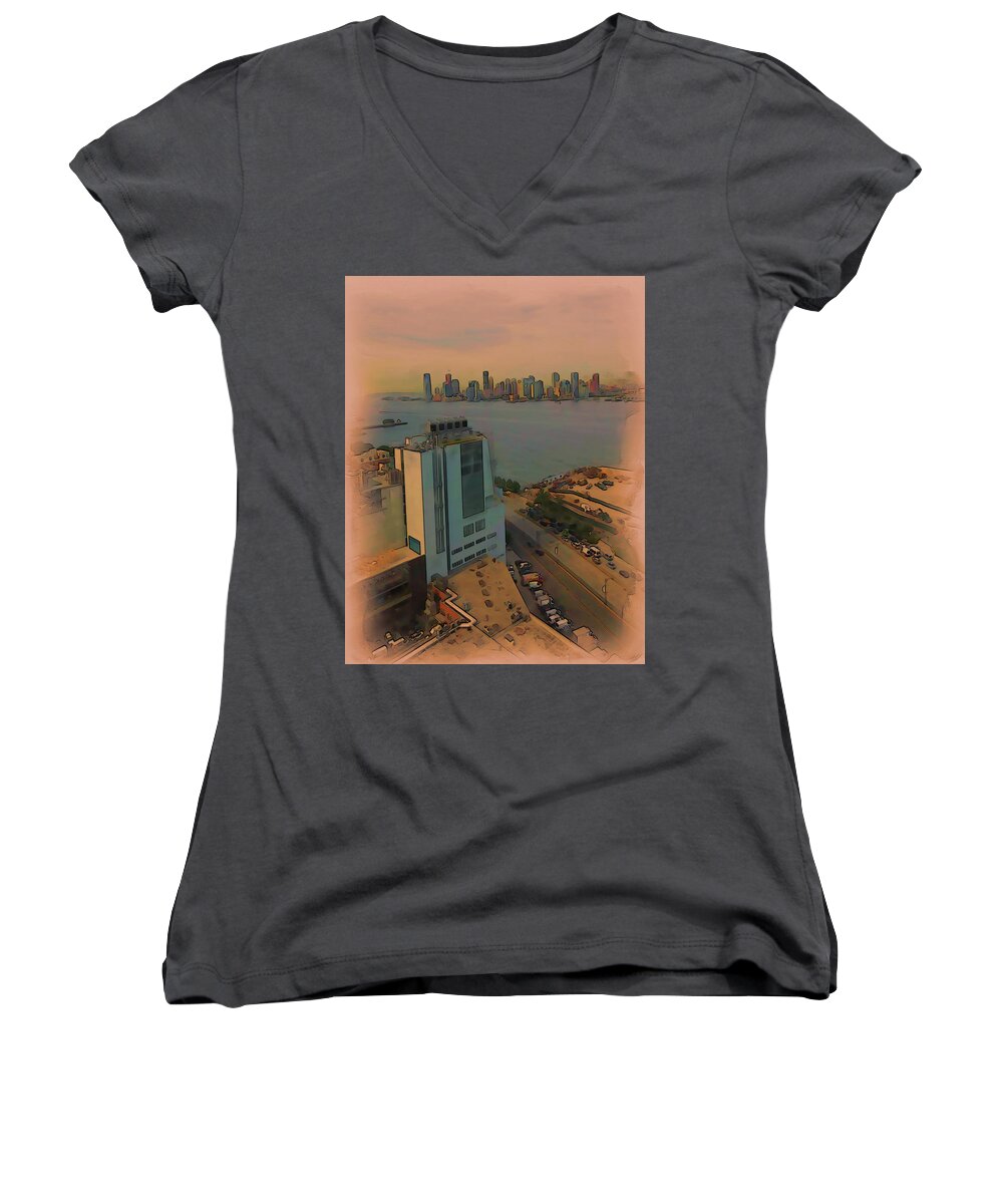 Watercolor Women's V-Neck featuring the digital art Shoreline by Tristan Armstrong