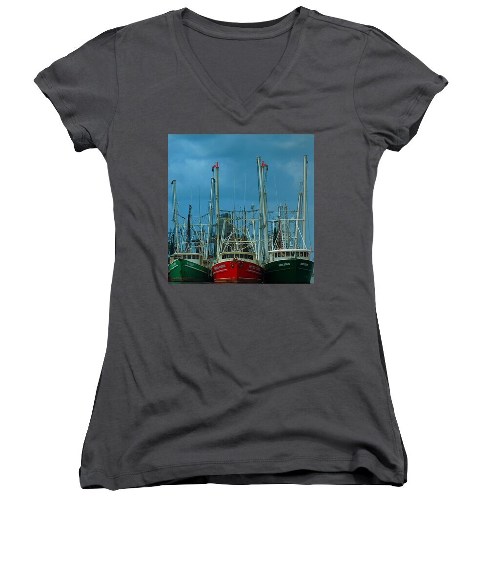 Boat Women's V-Neck featuring the photograph Shrimpers by Mark Fuller