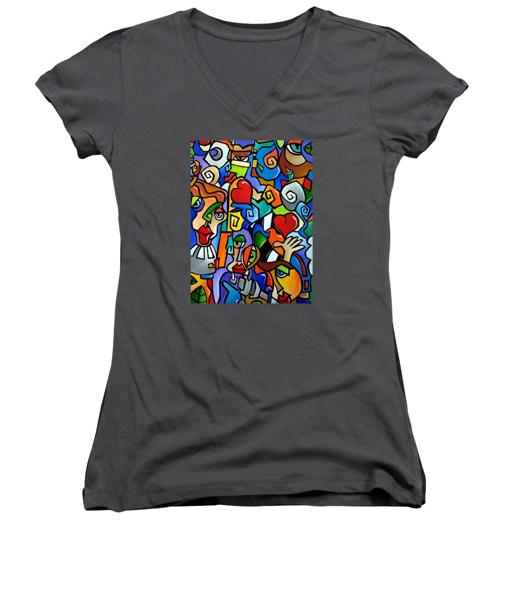 Fidostudio Women's V-Neck featuring the painting Side Show by Tom Fedro