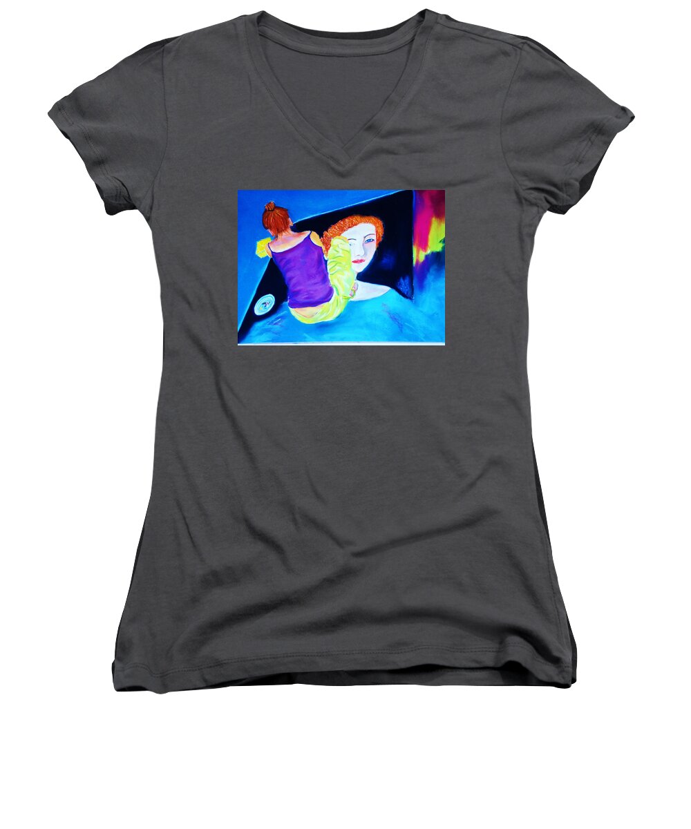 Painting Within A Painting Women's V-Neck featuring the print Sidewalk Artist II by Melinda Etzold