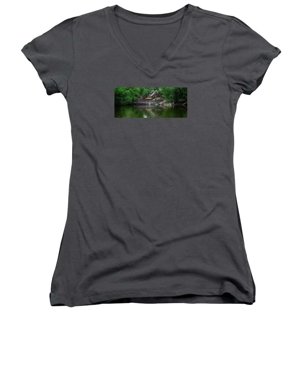 Benches Women's V-Neck featuring the photograph Silent Company by Elaine Malott