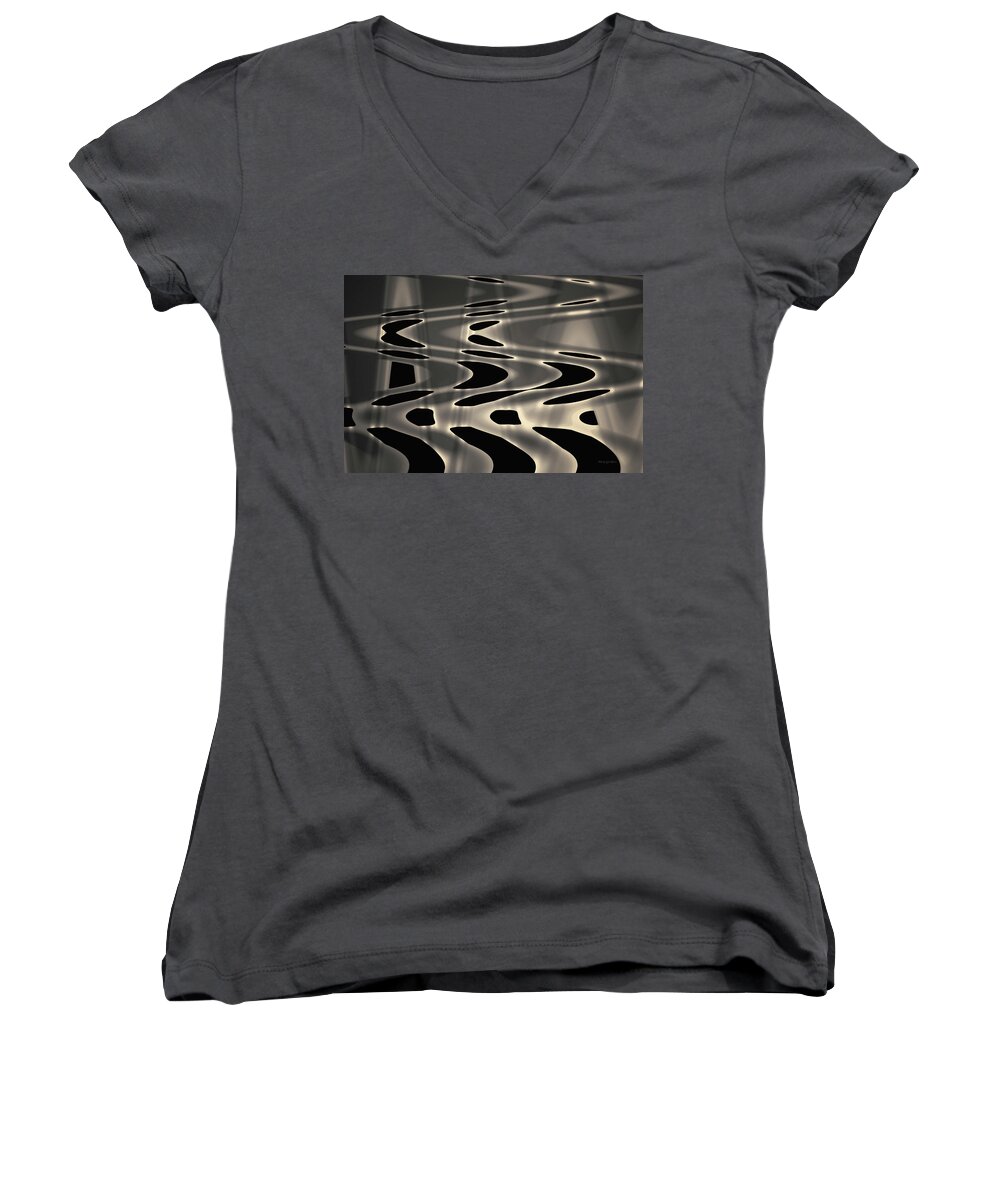 Abstract Women's V-Neck featuring the photograph Silvery Abstraction Toned by David Gordon