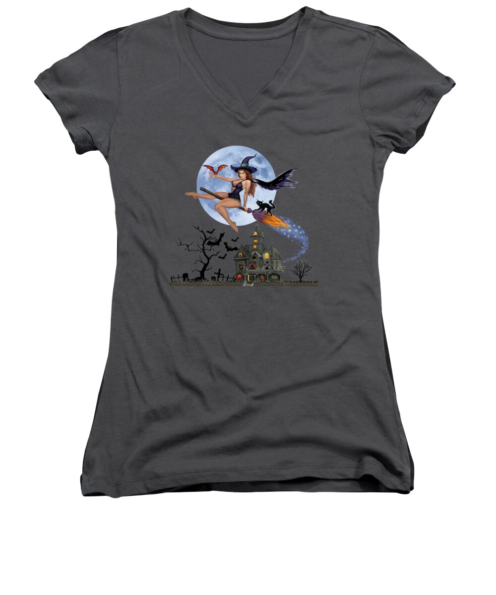 Witch Women's V-Neck featuring the digital art Simply Bewitch'n by Glenn Holbrook