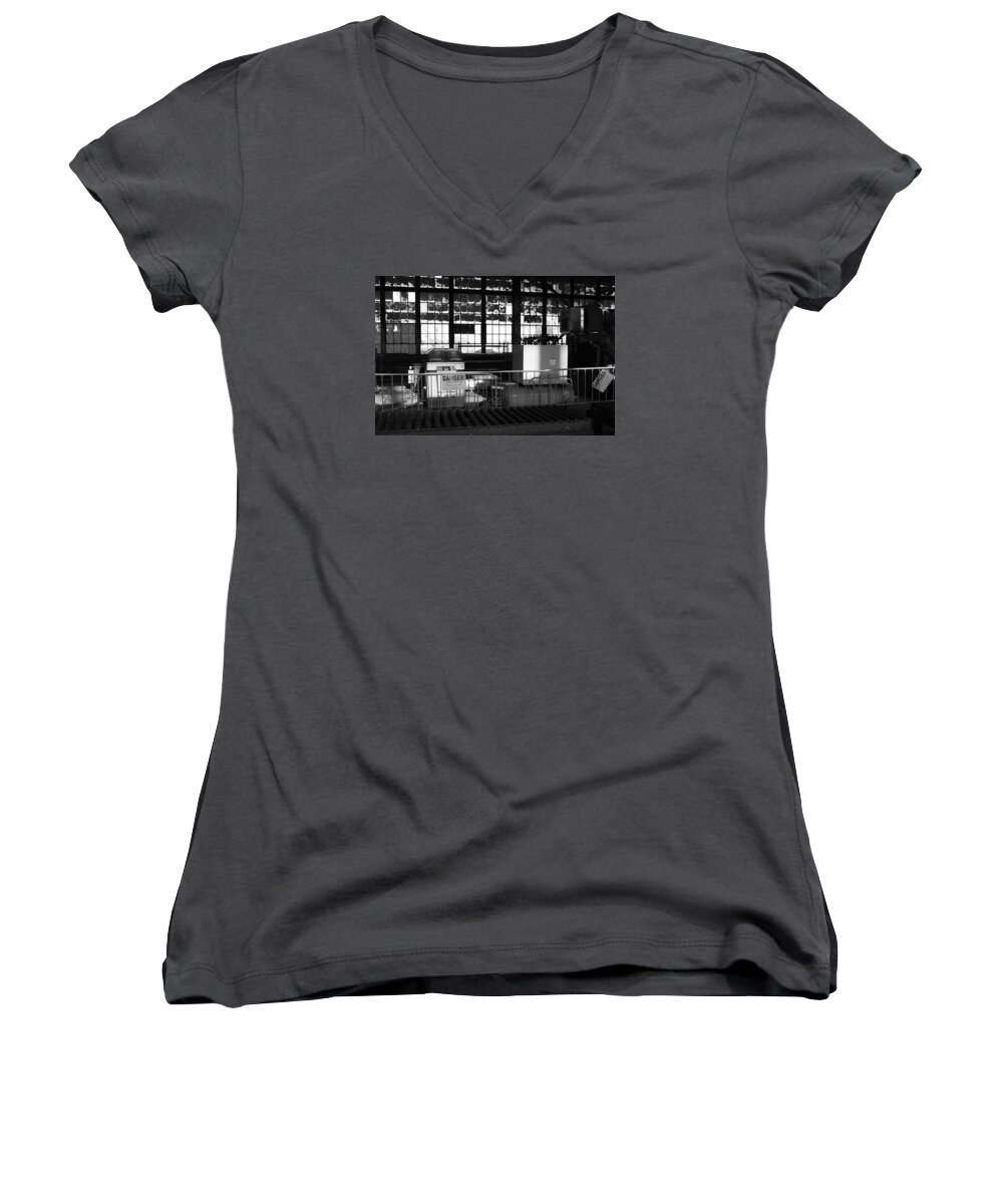 Black And White Photography Women's V-Neck featuring the photograph Site With Danger Sign by Catherine Lau