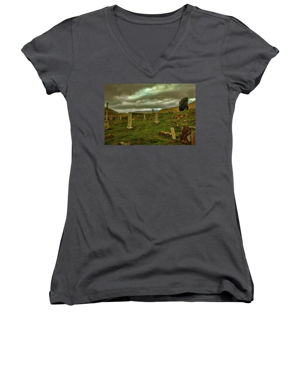 Sky Women's V-Neck featuring the photograph Skies and headstones #g9 by Leif Sohlman