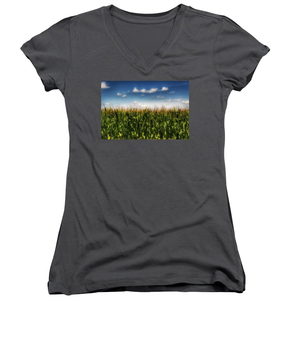 Sky Women's V-Neck featuring the photograph 2005 - Sky High Corn by Sheryl L Sutter