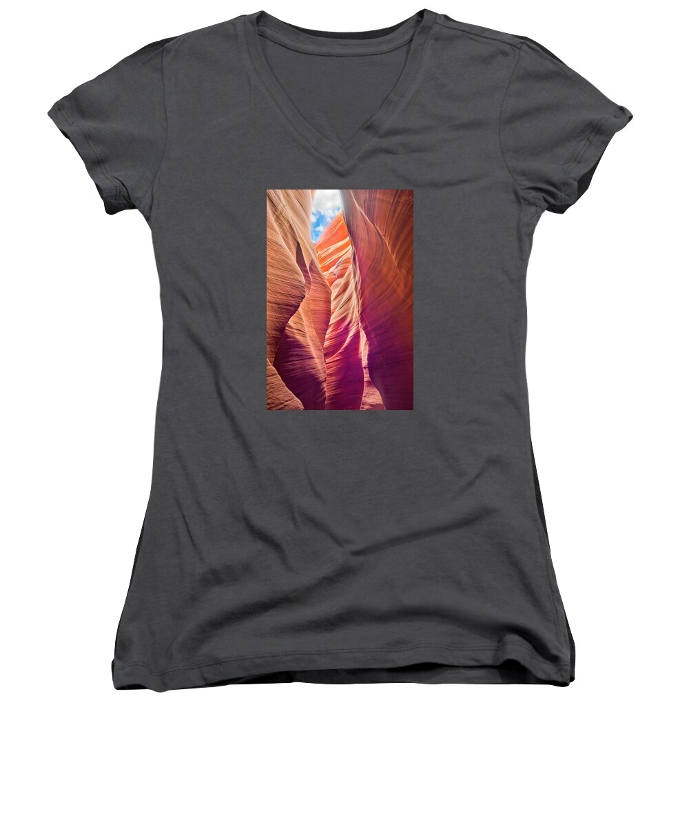 Southwest Women's V-Neck featuring the photograph Slot Canyon 1 by Ches Black