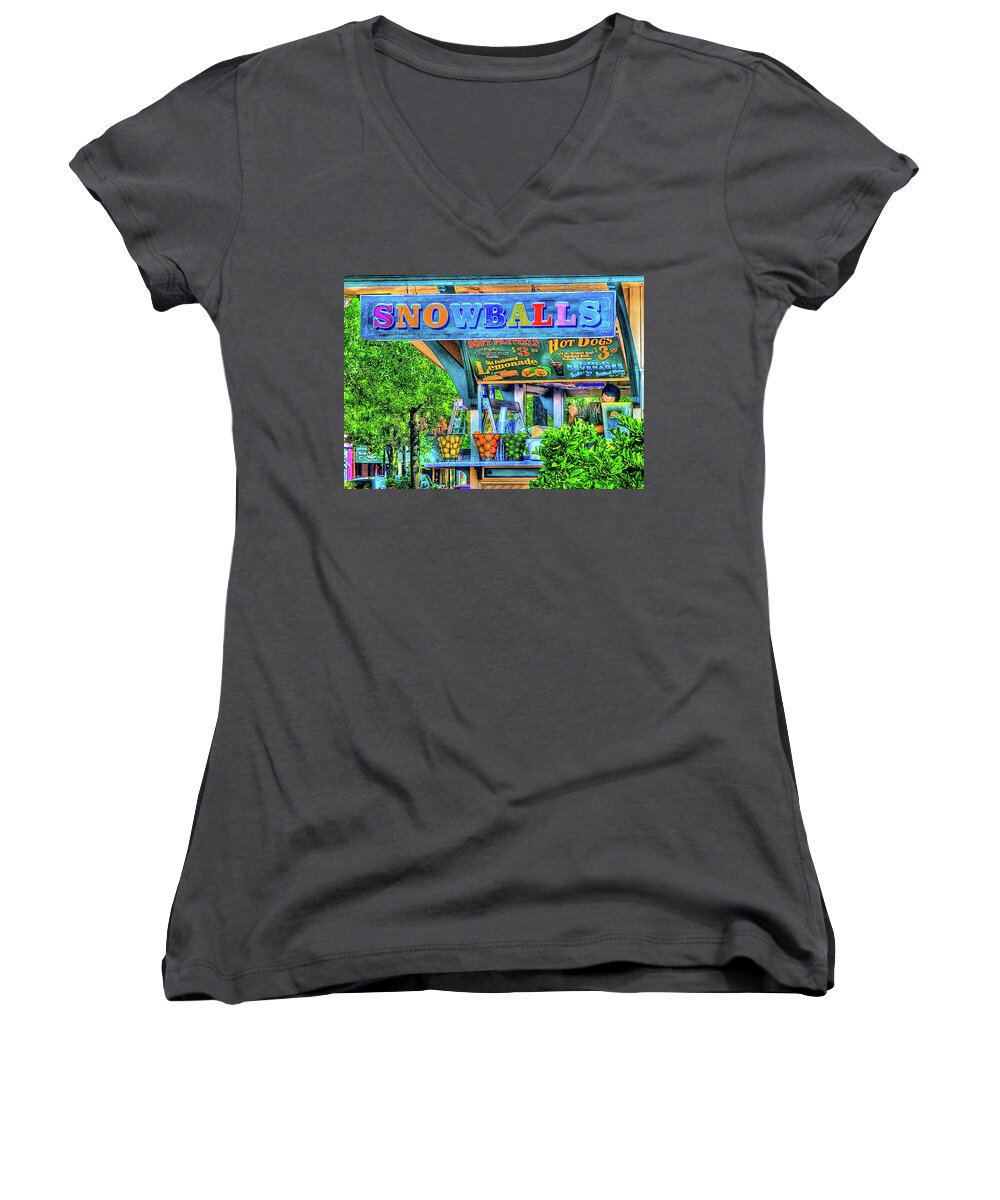 Baltimore City Women's V-Neck featuring the photograph Snowballs and Lemonade by Dennis Dame