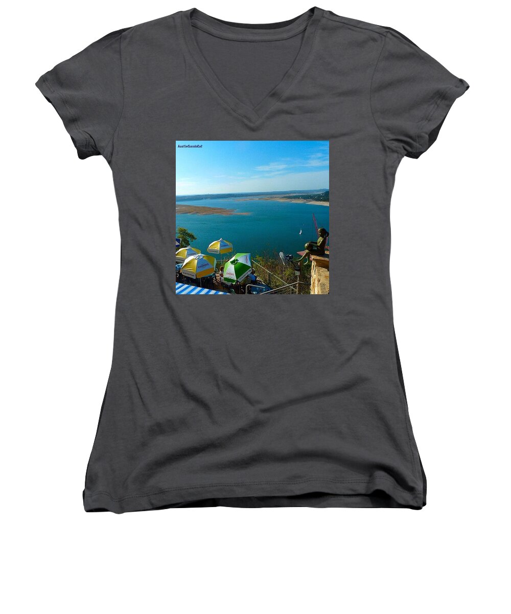 Beautiful Women's V-Neck featuring the photograph So Happy To Finally See The Sun And The by Austin Tuxedo Cat
