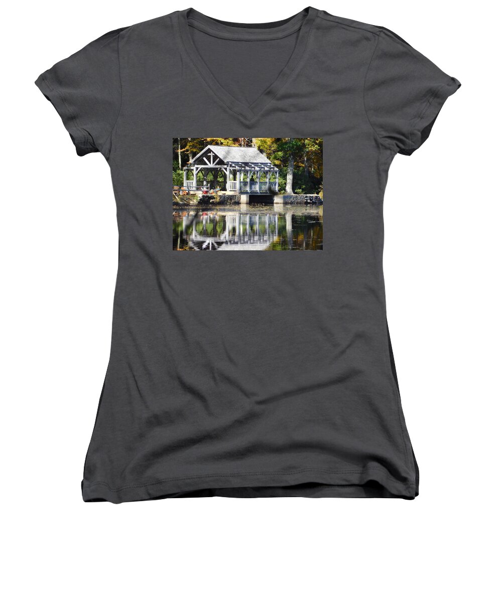 Eames Pond Women's V-Neck featuring the photograph So Serene by Catherine Gagne
