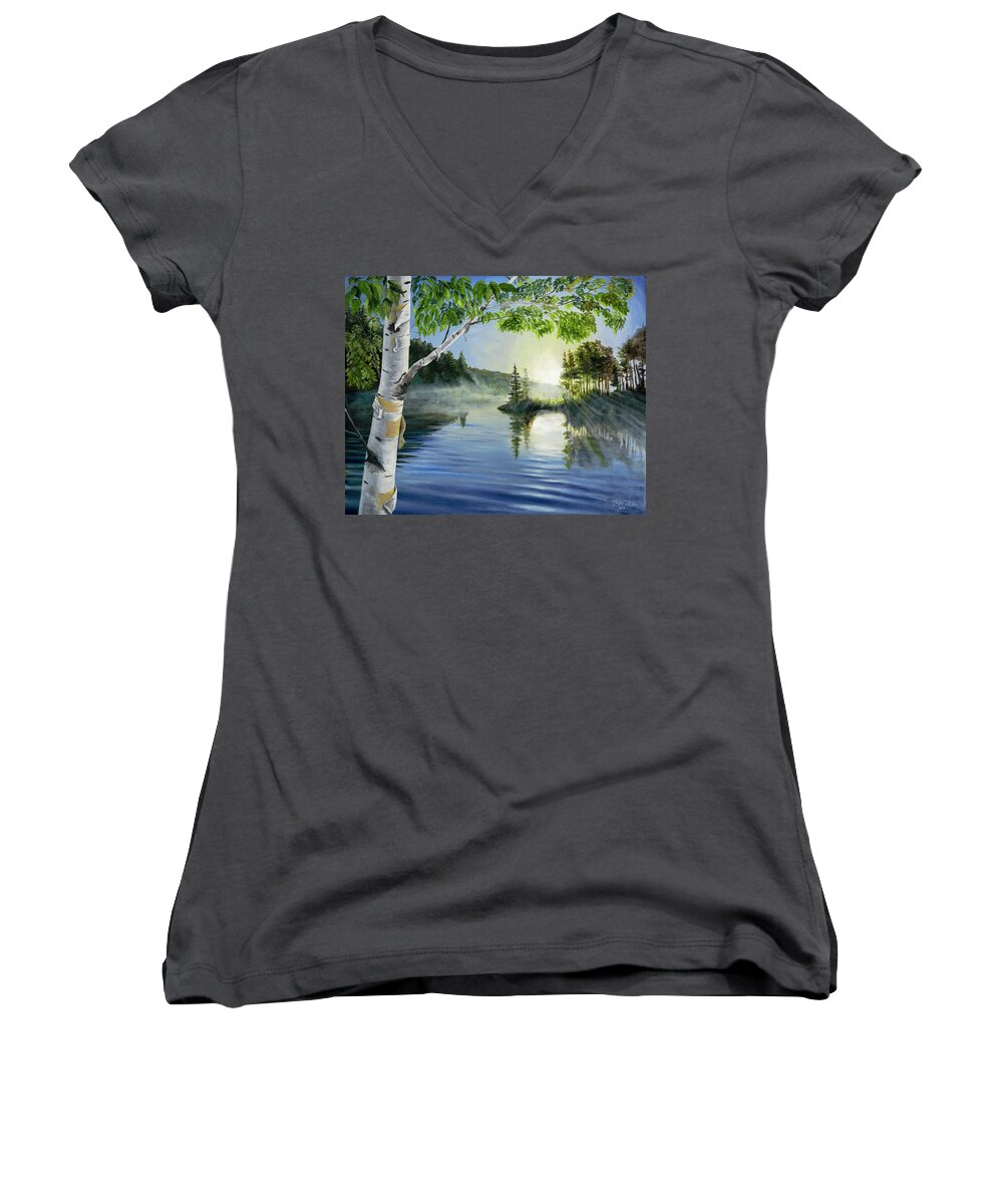 Ely Mn Women's V-Neck featuring the painting Ripples by Joe Baltich