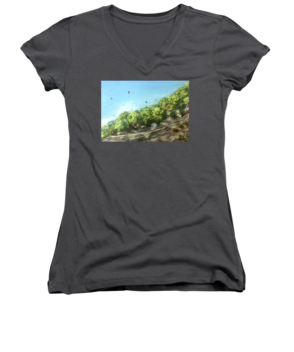 Taughannock Women's V-Neck featuring the painting Soaring Above the North Rim by Susan Sarabasha