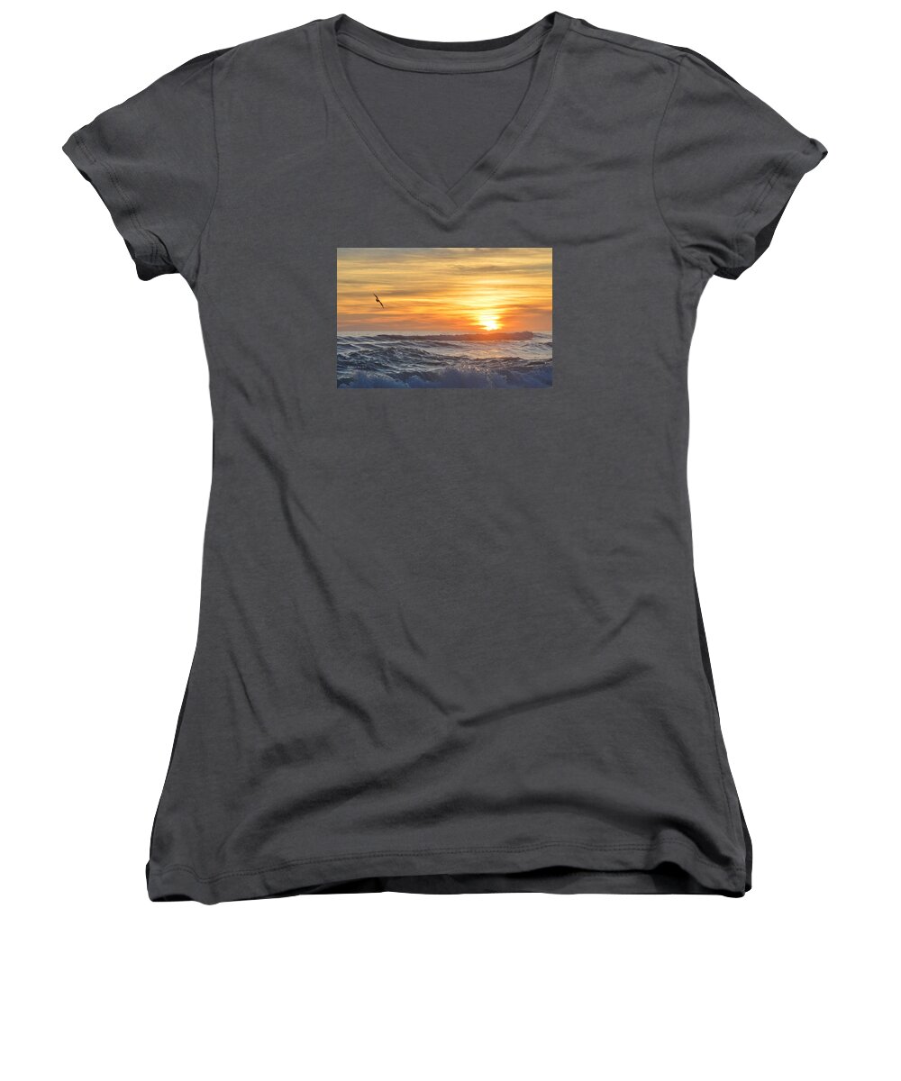 Obx Sunrise Women's V-Neck featuring the photograph Soaring High by Barbara Ann Bell