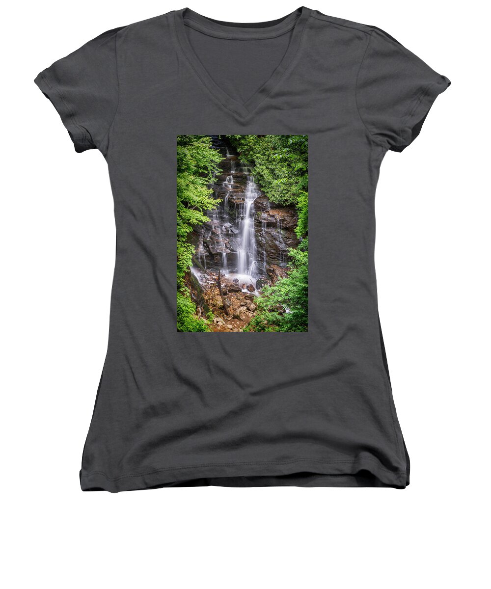 Socco-falls Women's V-Neck featuring the photograph Socco Falls by Stephen Stookey