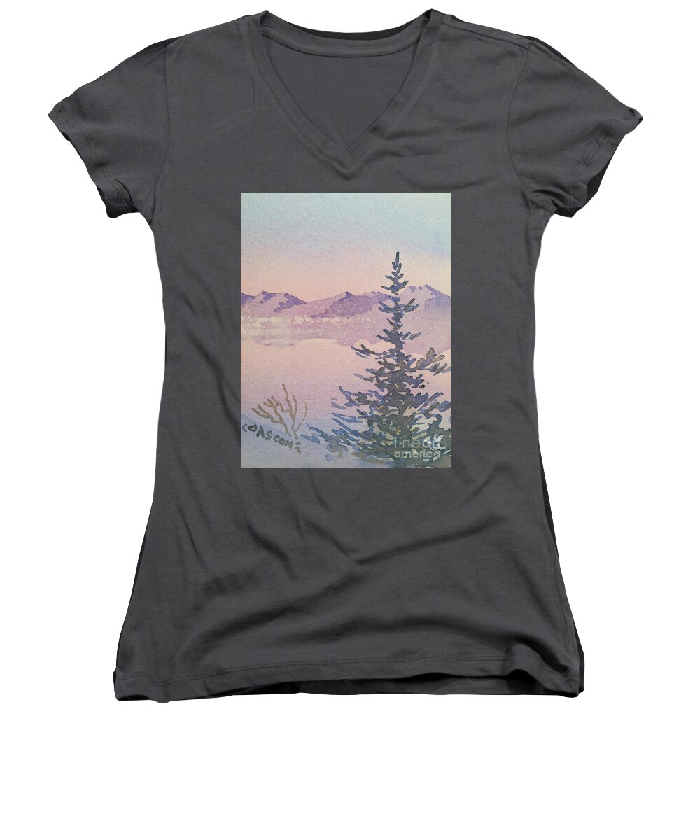 Soft Colors Of Winter Women's V-Neck featuring the painting Soft Colors of Winter by Teresa Ascone