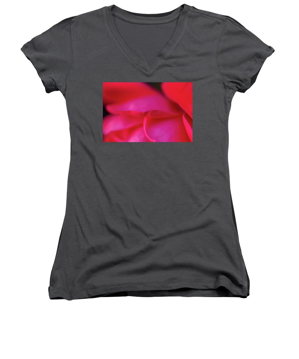 Abstract Women's V-Neck featuring the photograph Softly Red Rose by SR Green