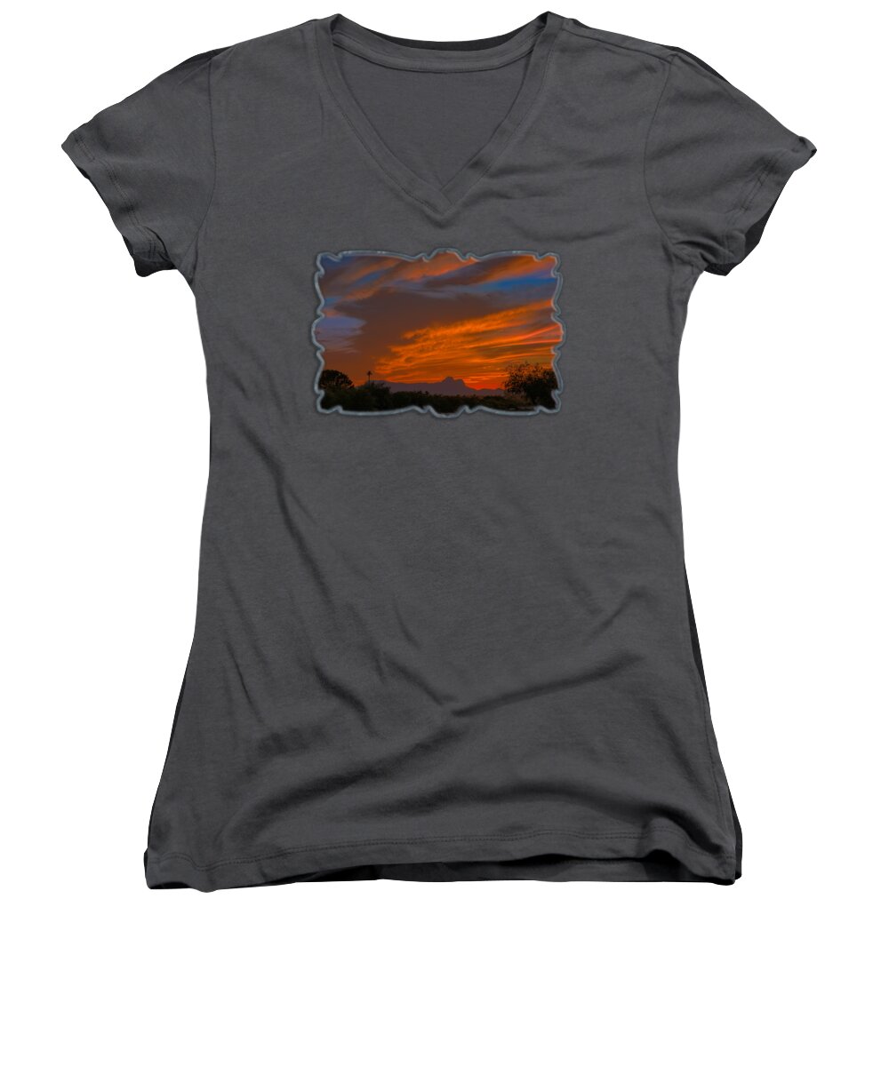 Arizona Women's V-Neck featuring the photograph Sombrero Peaks Sunset h9 by Mark Myhaver