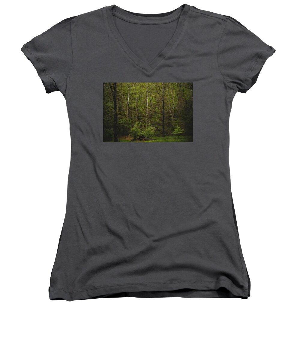 Woods Women's V-Neck featuring the photograph Somewhere In The Woods by Shane Holsclaw
