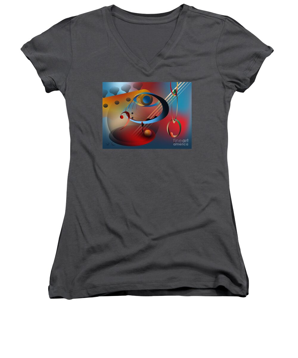 Sound Women's V-Neck featuring the digital art Sound Of Bass Guitar by Leo Symon