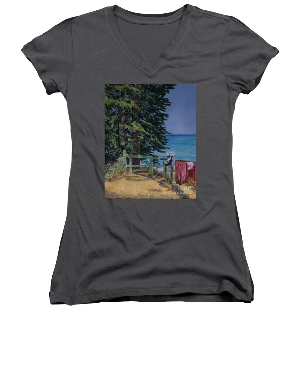 Acrylic Women's V-Neck featuring the painting South Lake Tahoe Summer by Jackie MacNair