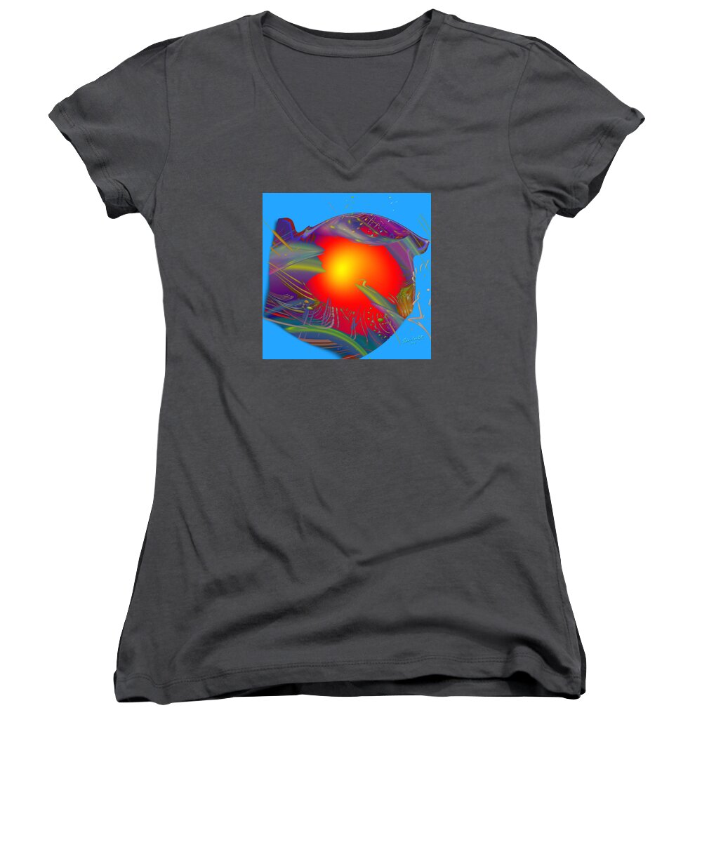 Sun Women's V-Neck featuring the painting Space fabric by Kevin Caudill