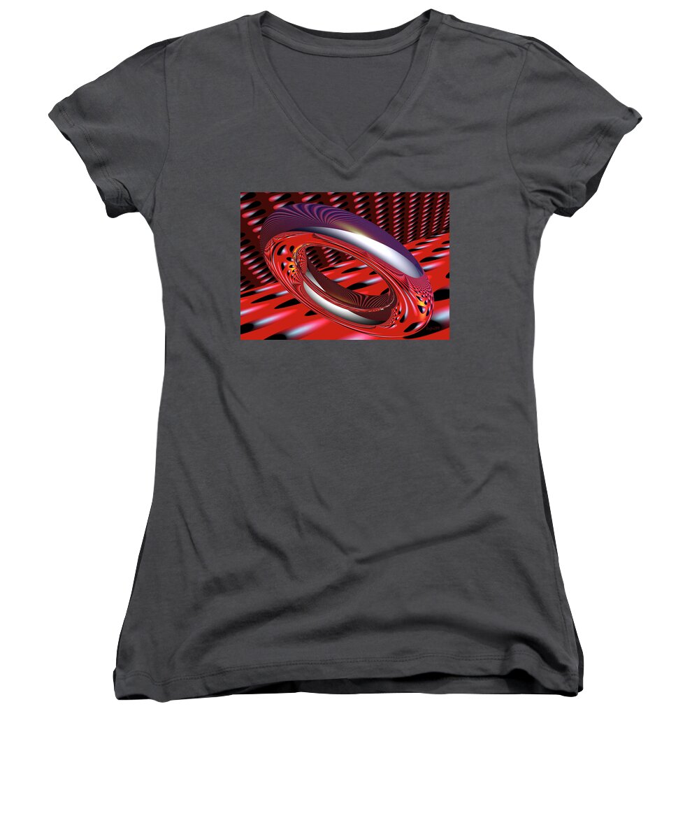 Ring Women's V-Neck featuring the digital art Space Trilogy- by Robert Orinski