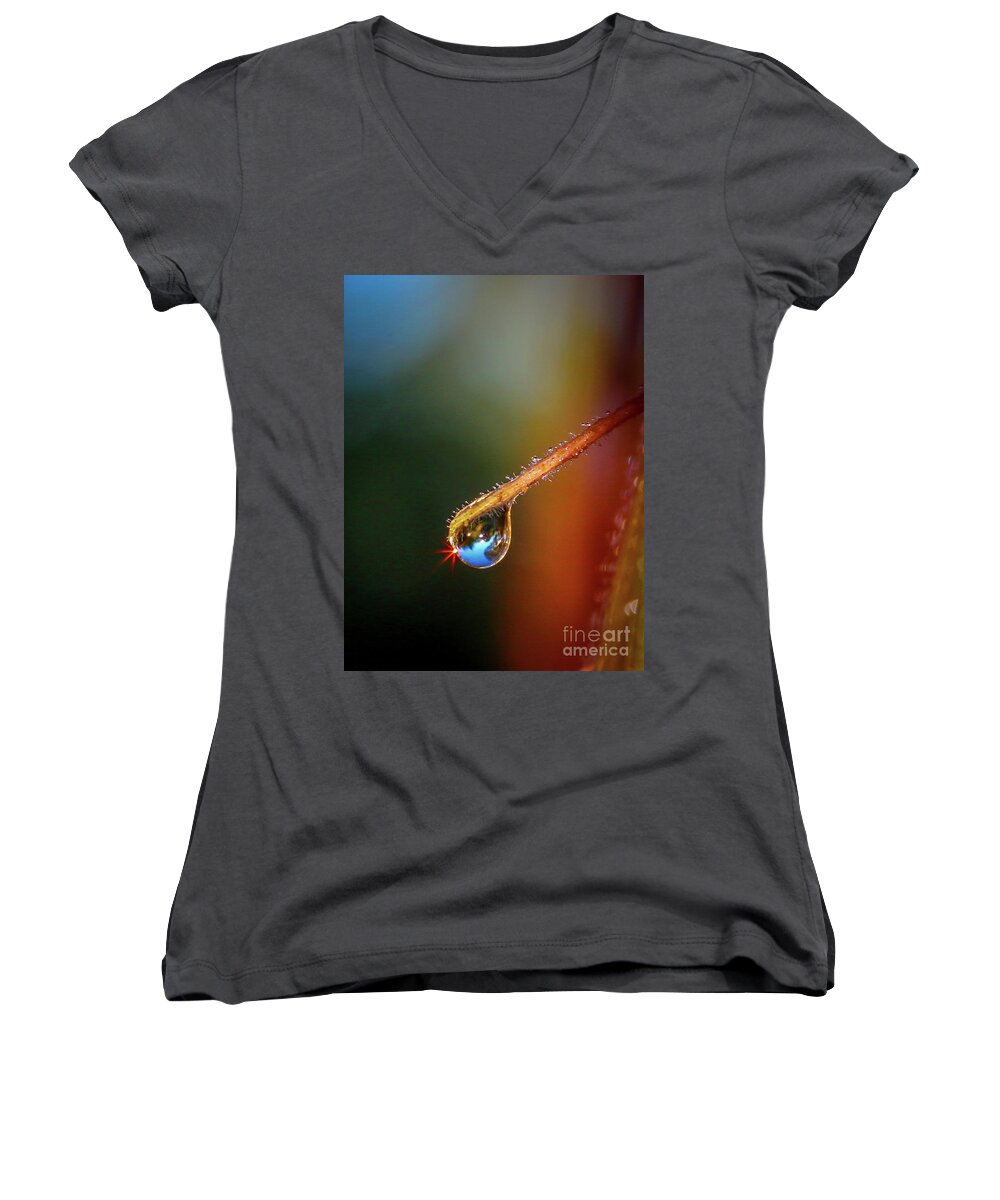 Dew Women's V-Neck featuring the photograph Sparkling Drop of Dew by Tom Claud