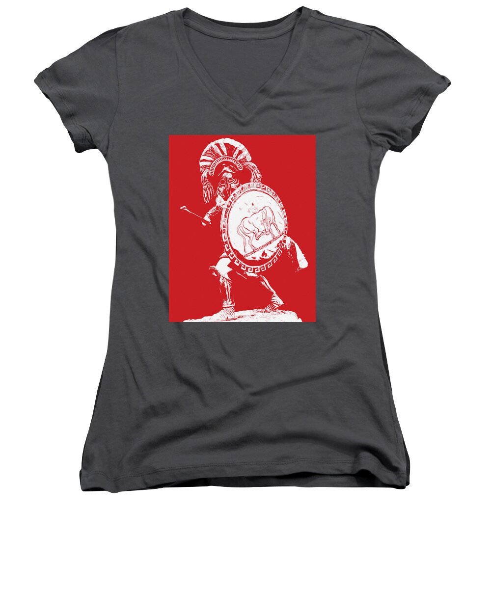Spartan Warrior Women's V-Neck featuring the painting Spartan Hoplite - 08 by AM FineArtPrints