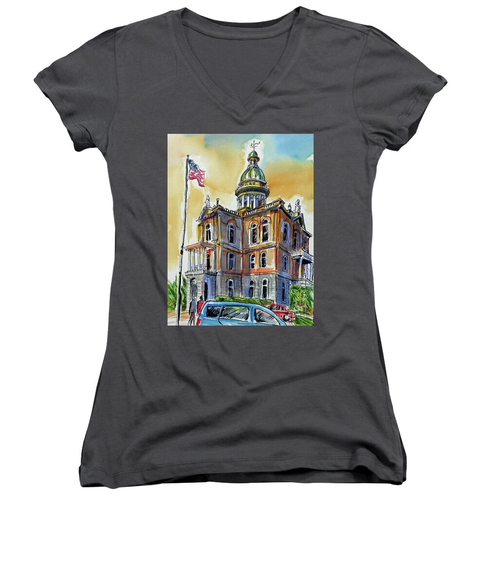 Courthouse Women's V-Neck featuring the painting Spectacular Courthouse by Terry Banderas